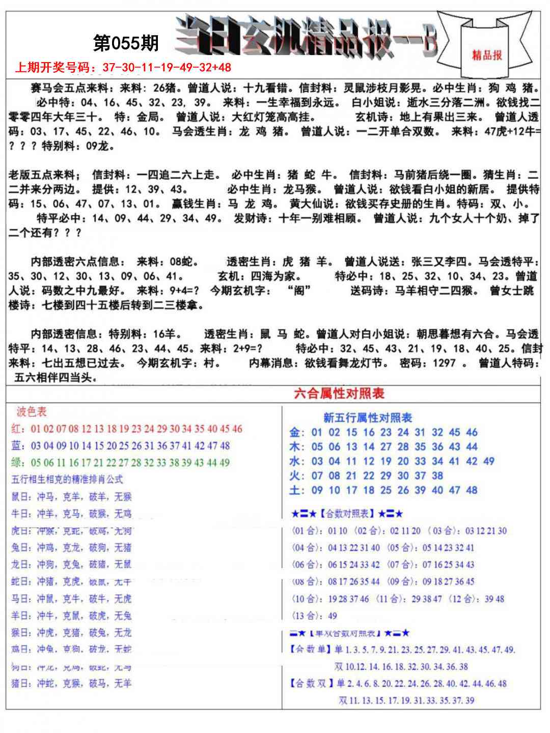 055期当日玄机精品报B[图]